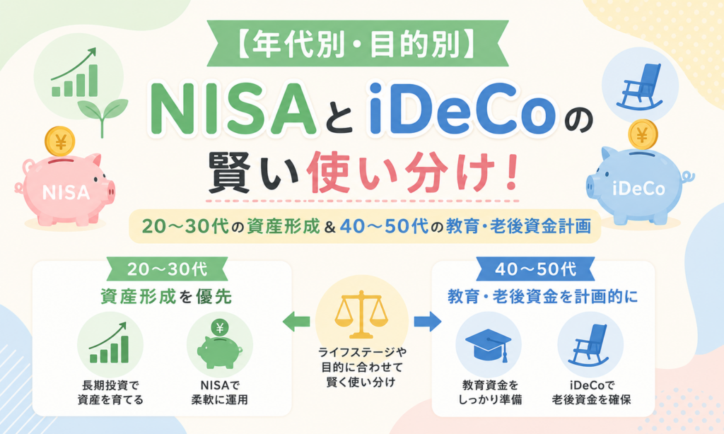 【年代別・目的別】NISAとiDeCoの賢い使い分け！20〜30代の資産形成＆40〜50代の教育・老後資金計画