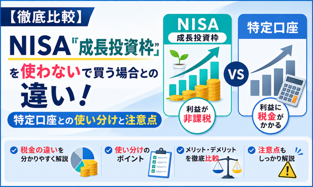 【徹底比較】NISA「成長投資枠」を使わないで買う場合との違い！特定口座との使い分けと注意点